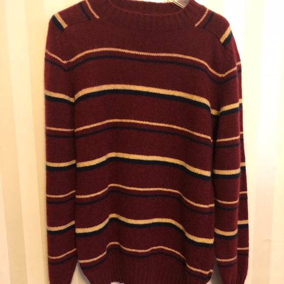 JC Penney Men’s Stripe Wool Crewneck Sweater NWT Maroon Size M - Picture 3 of 5